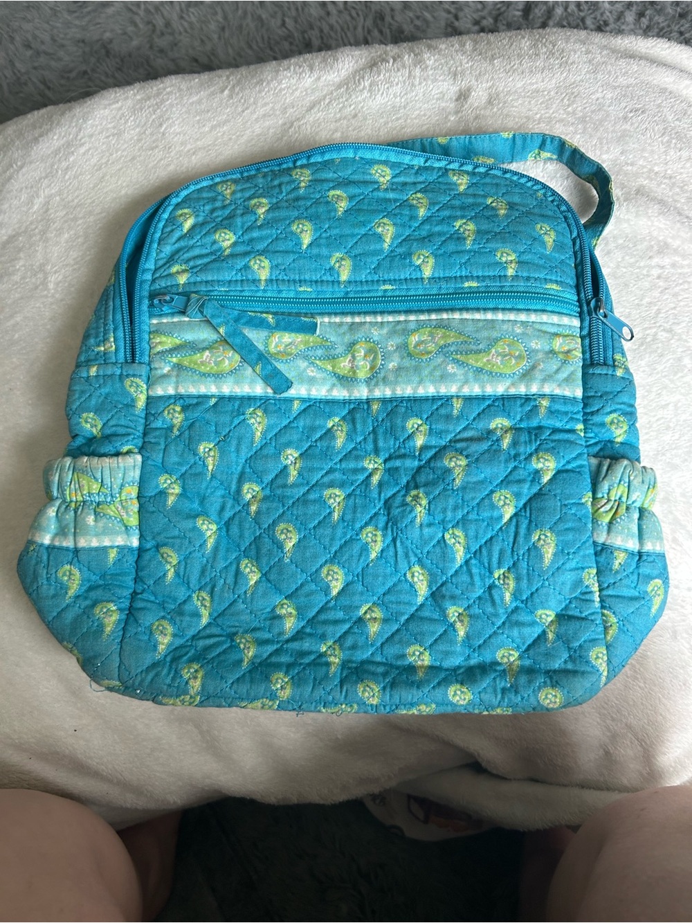 Quilted Teal Paisley Crossbody Bag with Exterior Pockets